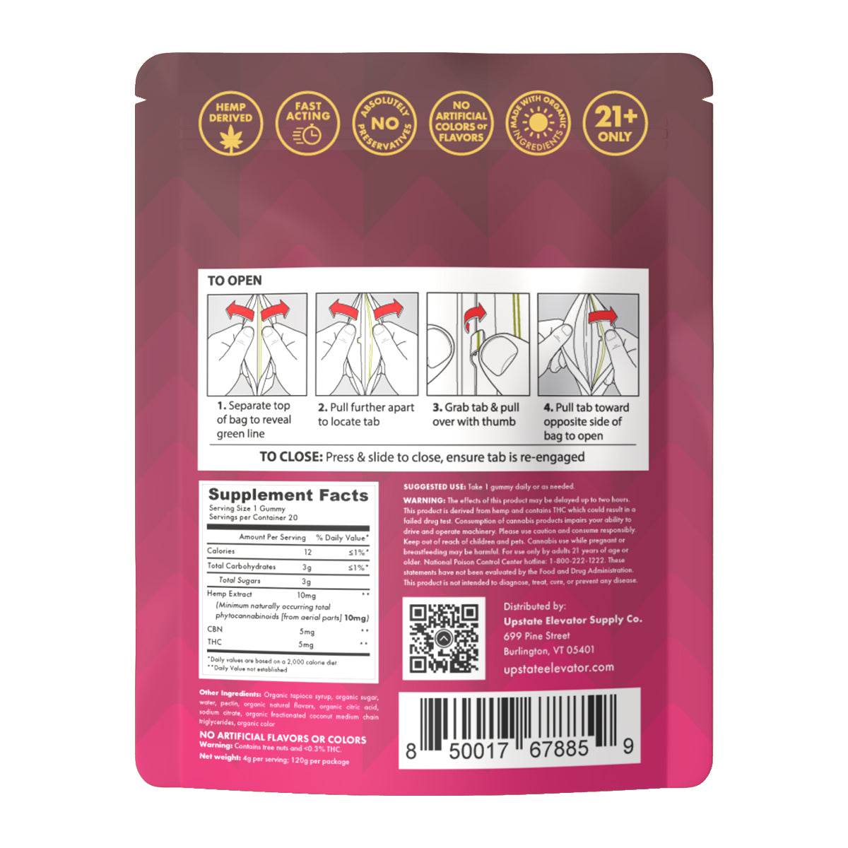 5mg THC + 5mg CBN Passion Fruit Gummies, 20ct - Upstate Elevator Supply Company