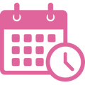 Pink calendar and clock icon representing customizable delivery schedule for Upstate Elevator Subscribe & Save